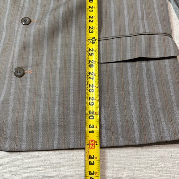 Vintage EJ Samuel 2 Piece Suit + Handkerchief Brown Striped Blazer 46R Pant 40R - Picture 7 of 15